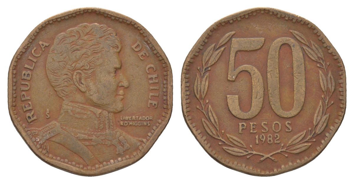 Чили 50 песо 1982 KM 219 алюминиевая бронза 4628-922