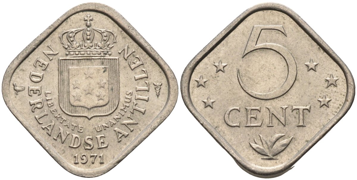 Нидерландские Антилы 5 центов 1971 Юлиана (1948-1980) KM 13 медно-никель 4586-735