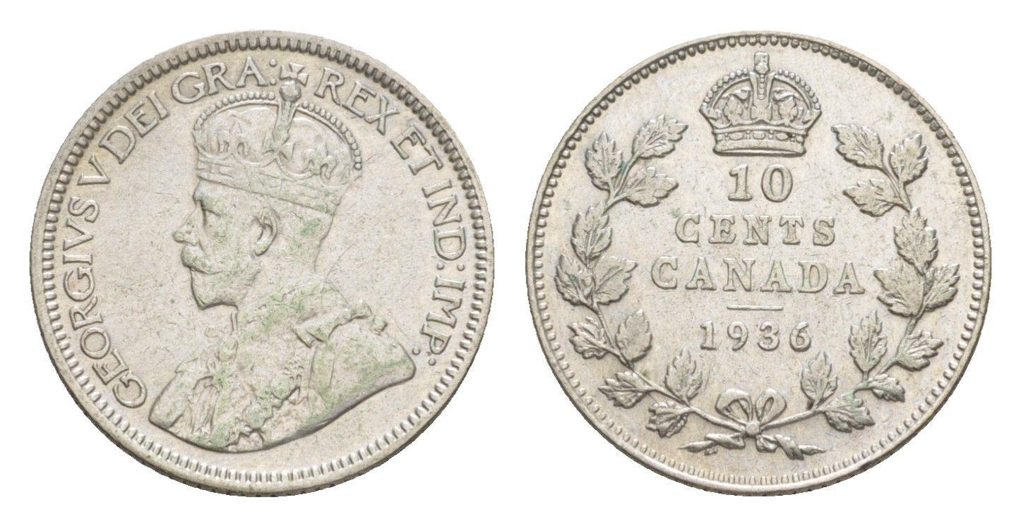Канада 10 центов 1936 Георг V (1910-1936) KM 23a серебро 3711-1834