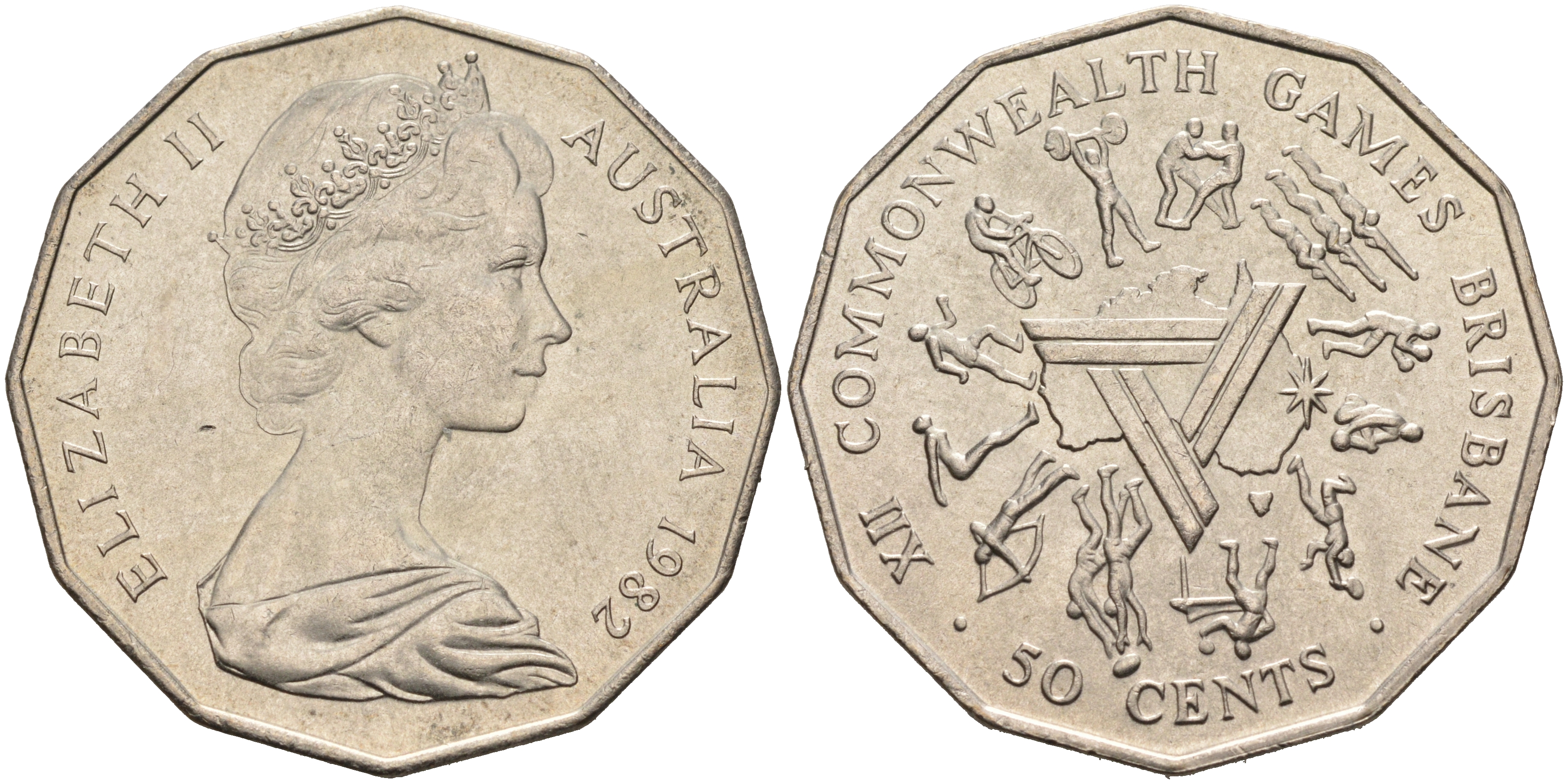 Австралия 50 центов 1982 Елизавета II (1952-2022), XII игры стран Британсого содружества KM 74 медно-никель 4565-912
