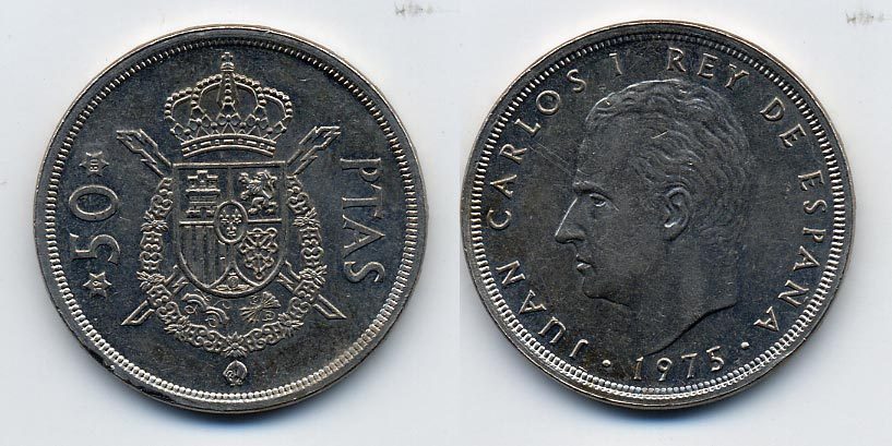 ИСПАНИЯ 50 ПЕСЕТ 1975 (80) ХУАН КАРЛОС I (1975-) KM 809 медно-никель 54-2315