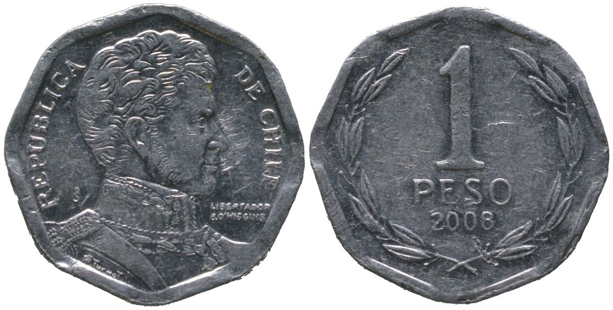 Чили 1 песо 2008 So KM 231, Schon 79 алюминий 4387-813