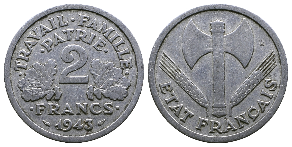 Франция 2 франка 1943 правительство Виши KM 904.1 алюминий 261-456