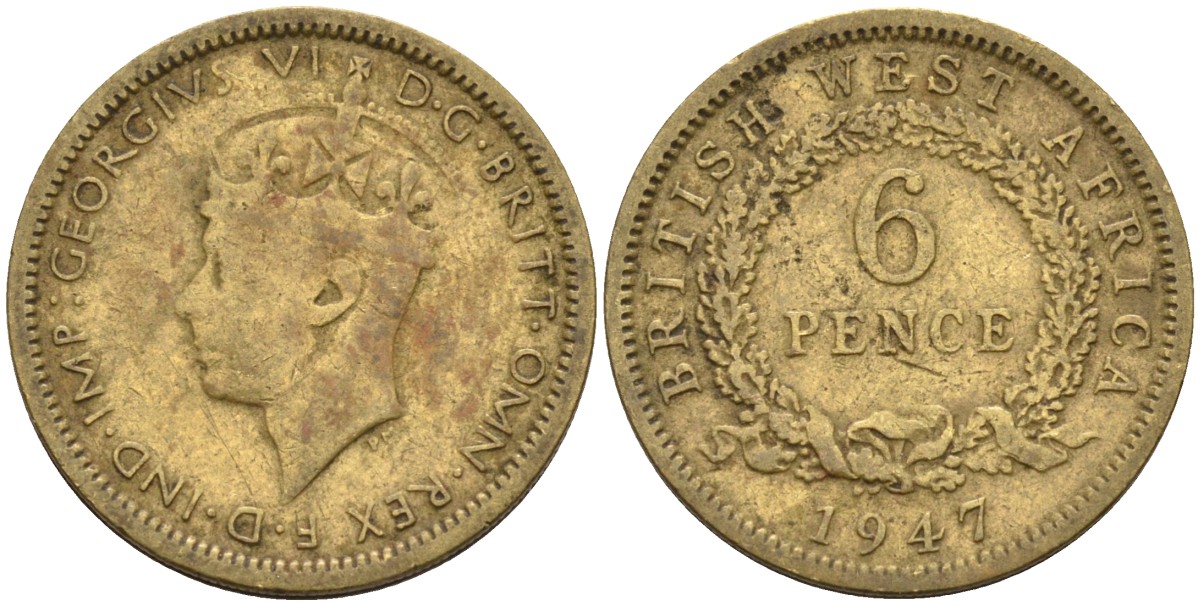 Британская Западная Африка 6 пенсов 1947 Георг VI (1936-1952) KM 22 никель-латунь 4588-718