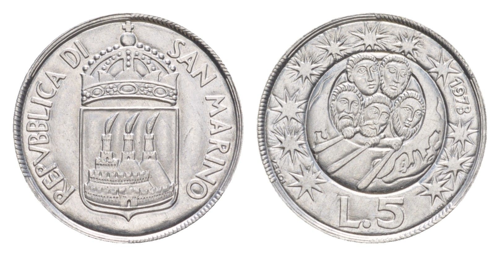 Сан-Марино 5 лир 1973 KM 24 алюминий UNC 4647-163