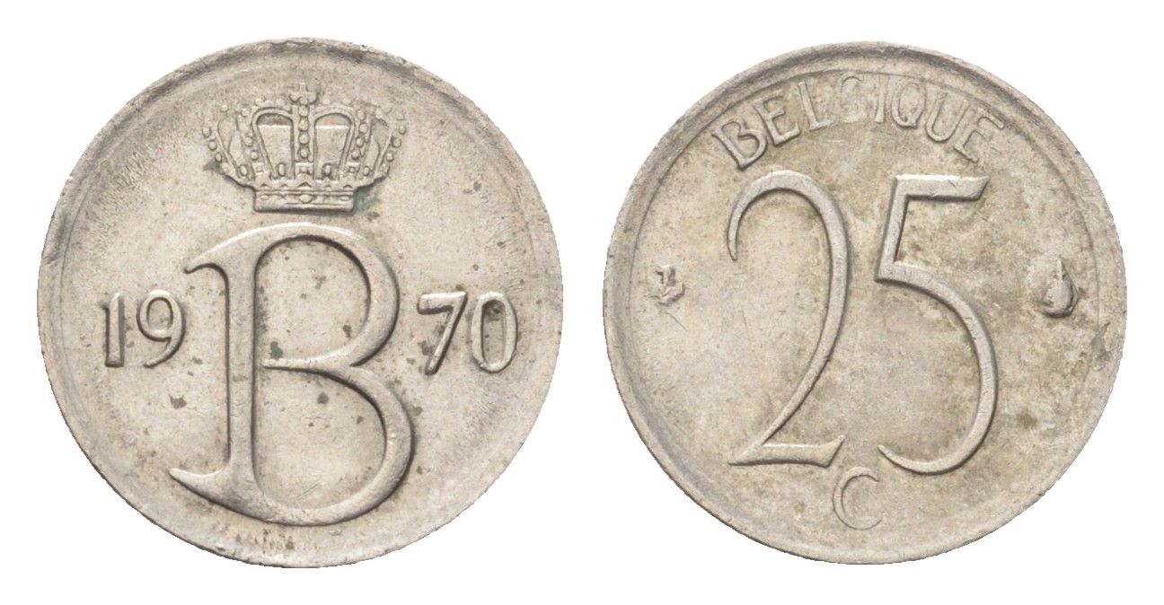 Бельгия 25 сантимов 1970 Belgique, Бодуэн I (1951-1993) KM 153 медно-никель 4705-335