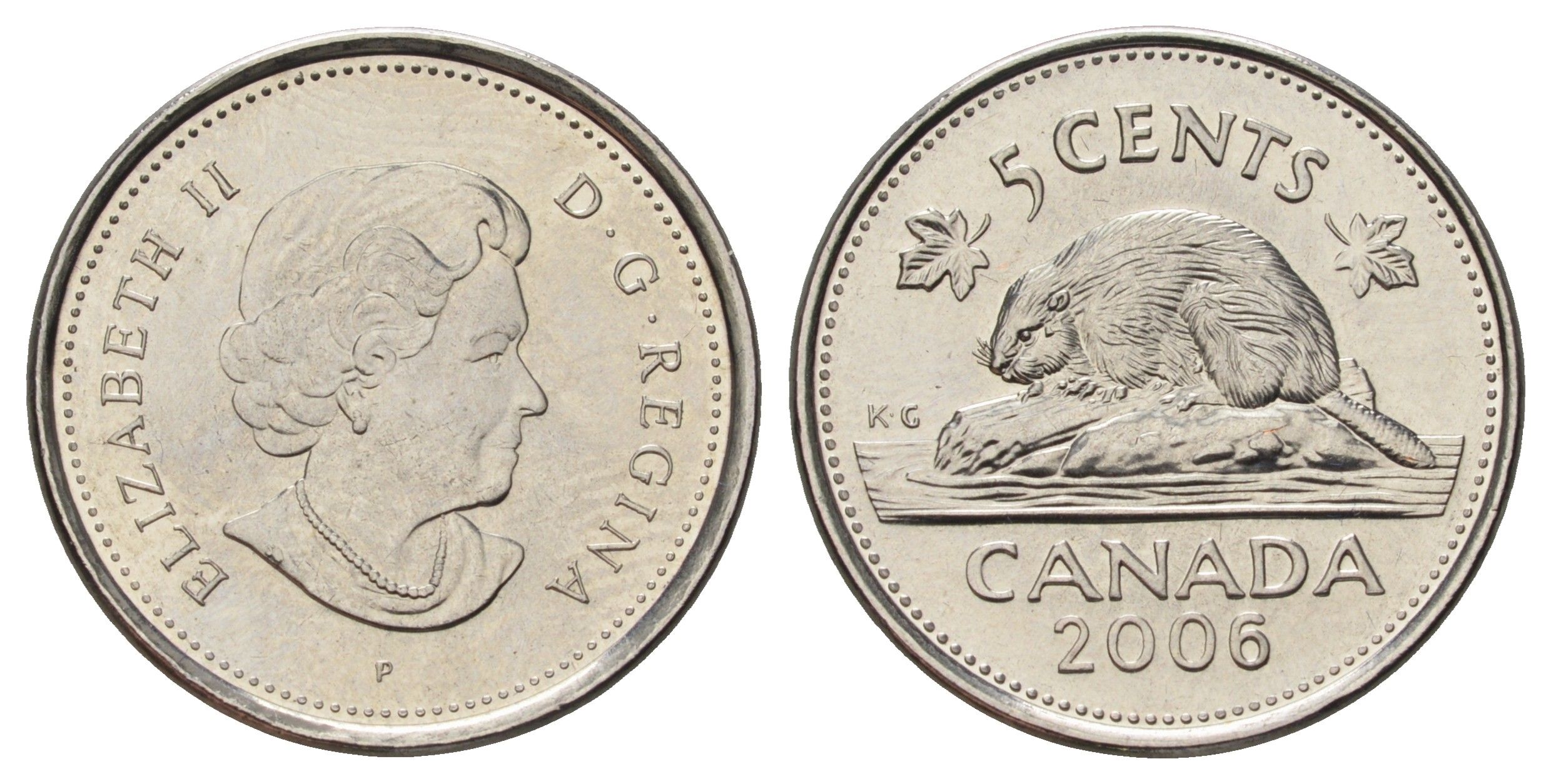 Канада 5 центов 2006 P, Елизавета II (1952-2022), бобр KM 491 сталь плакированная никелем UNC 4689-458