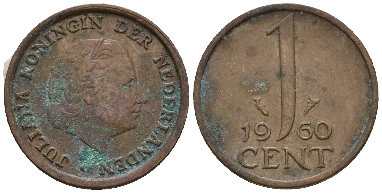 Нидерланды 1 цент 1960 Юлиана (1949-1980) KM 180 бронза 220-743