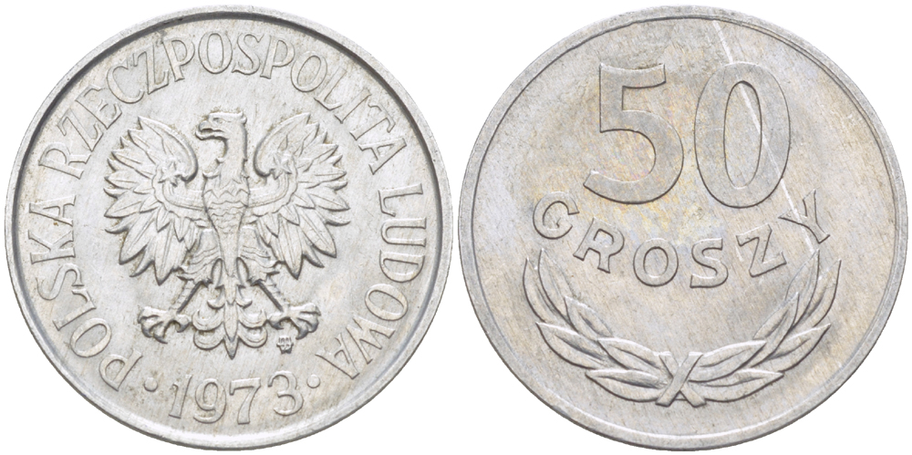 ПОЛЬША 50 ГРОШЕЙ 1973 MW KM 48.1, Parchimowicz 210h алюминий 216-857