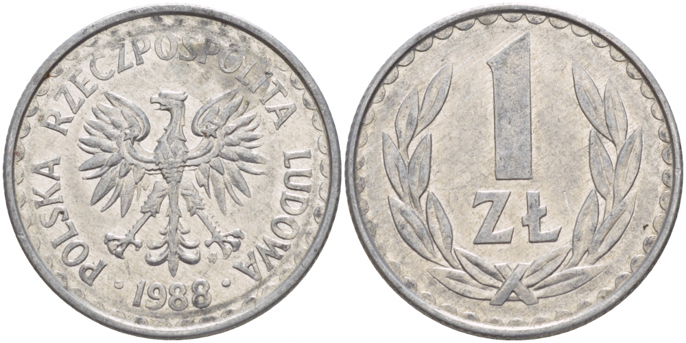 ПОЛЬША 1 ЗЛОТЫЙ 1988 MW KM 49.2 алюминий 4548-441