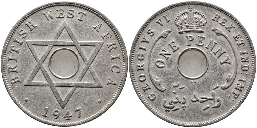 Британская Западная Африка 1 пенни 1947 Георг VI (1937-1952) KM 19 медно-никель 1523-233