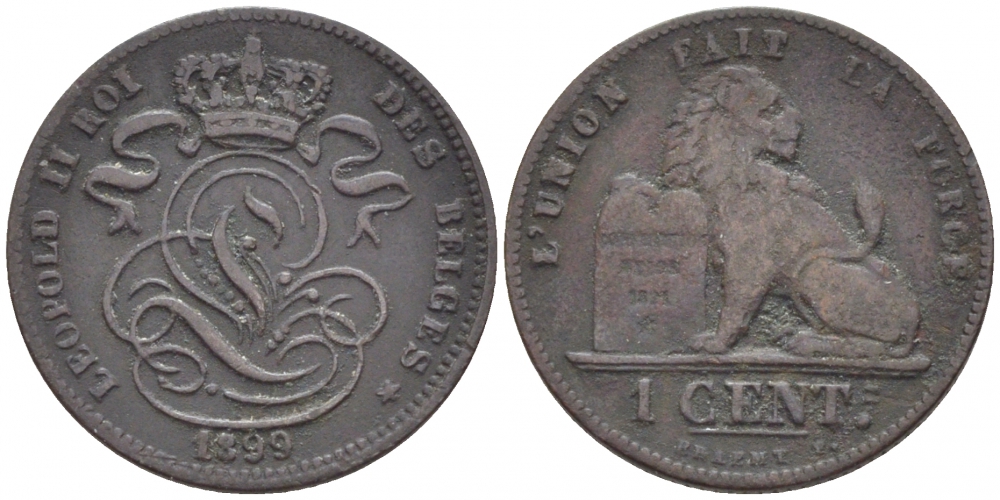 БЕЛЬГИЯ 1 САНТИМ 1899 BELGES KM 33.1 медь 116-722