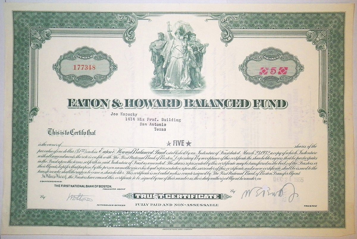 США, EATON & HOWARD BALANCED FUND 5 акций 1955 США бумага 00-00