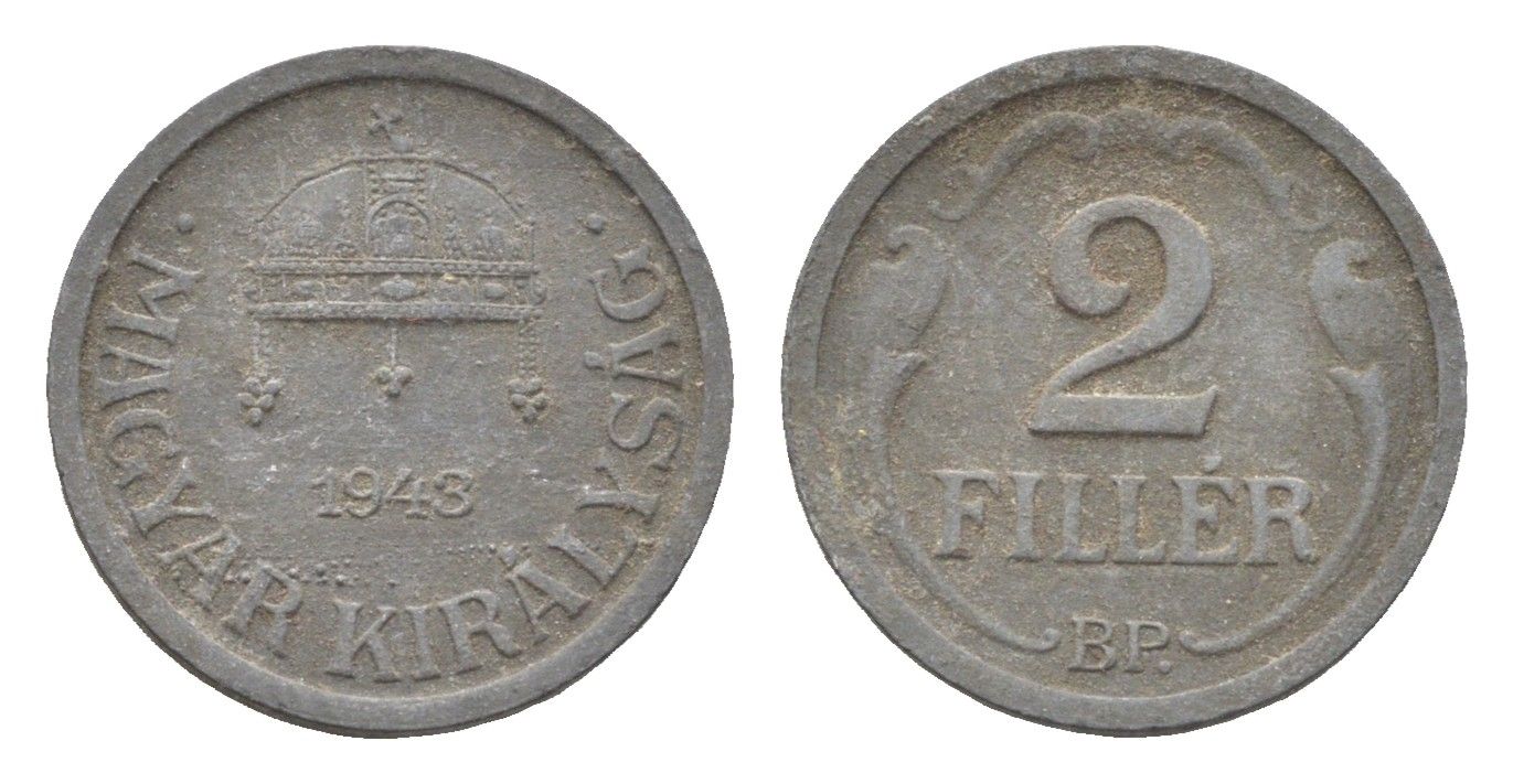 Венгрия 2 филлера 1943 BP KM 519 цинк 4665-521