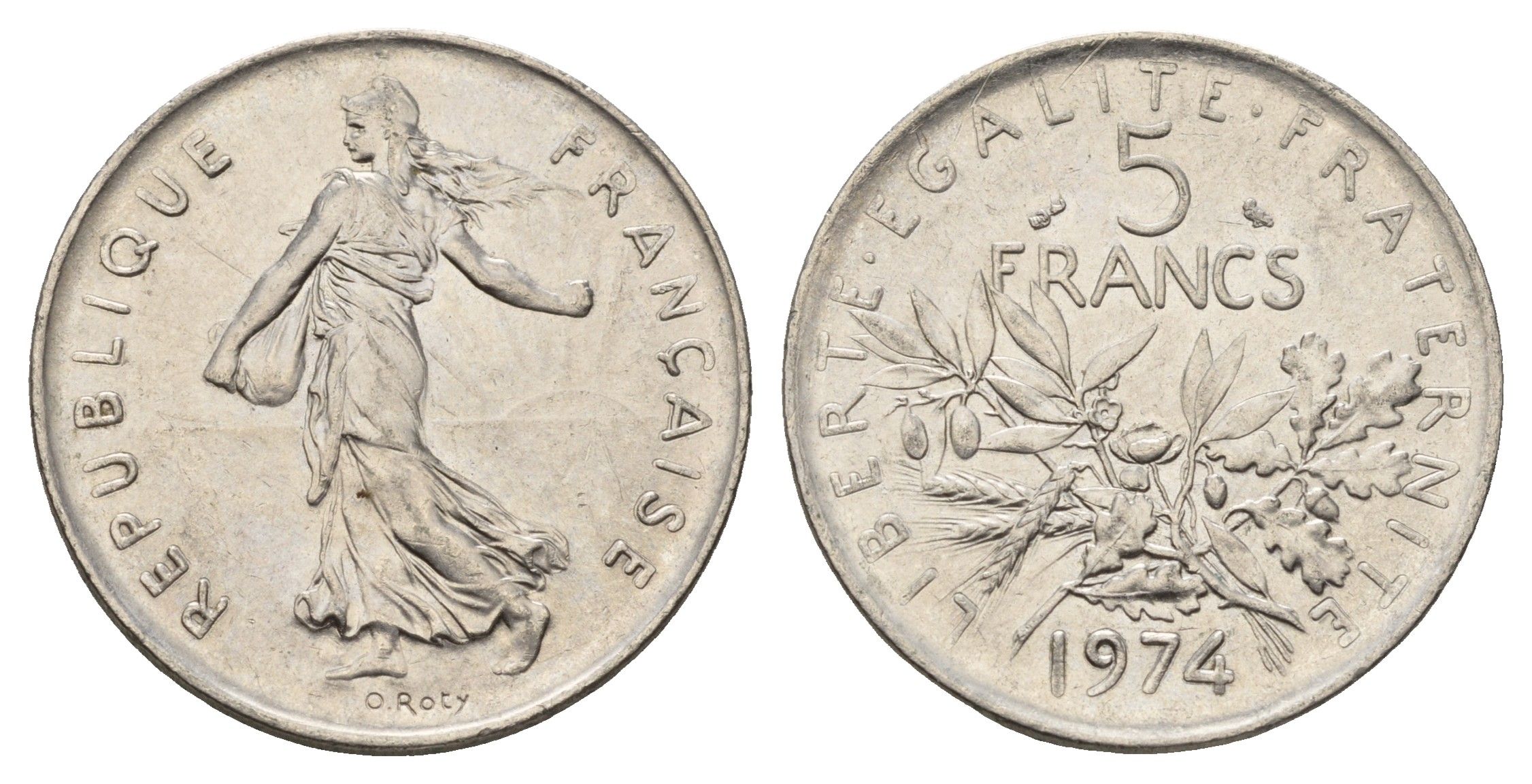 Франция 5 франков 1974 сеятель KM 926a медно-никель плакированная никелем 81-1043