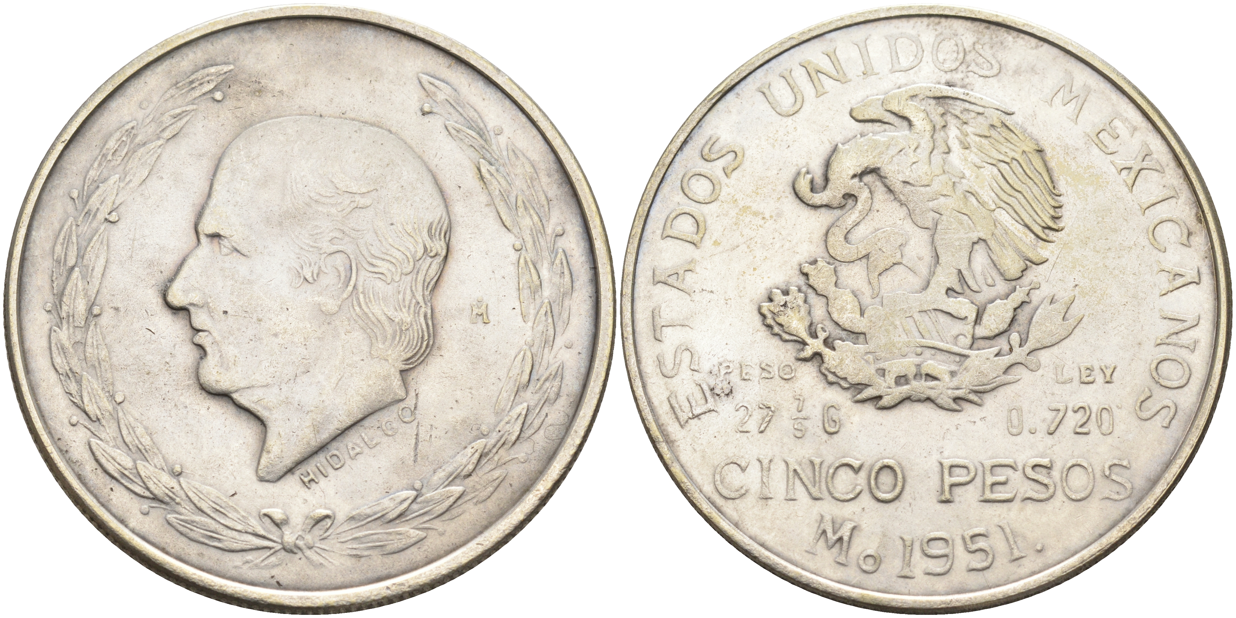 МЕКСИКА 5 ПЕСО 1951 ИМИТАЦИЯ, КОПИЯ белый металл 4552-1215