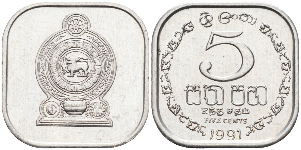 Шри-Ланка 5 центов 1991 KM 139а алюминий 75-419