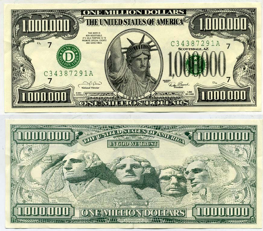 США 1000000 ДОЛЛАРОВ 2001 D СКОТТДЕЙЛ, СУВЕНИР бумага UNC (ПРЕСС) 7203-10-1