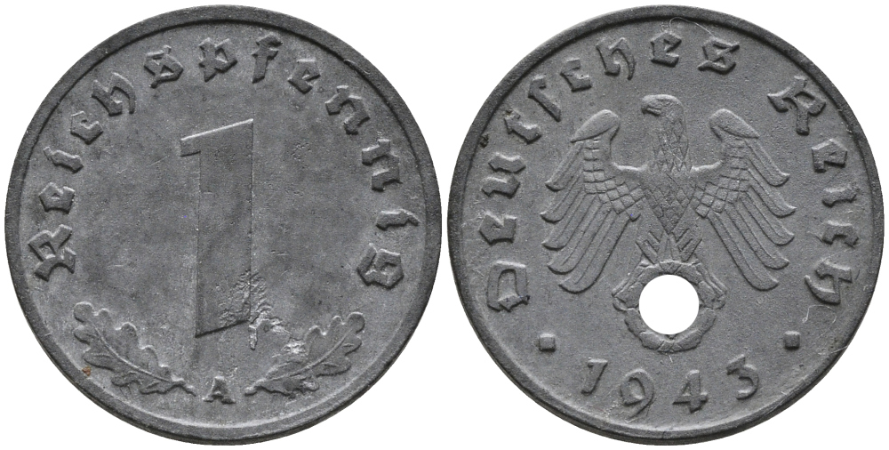 ГЕРМАНИЯ 1 РЕЙХСПФЕННИГ 1943 A KM 97, J.369 цинк 96-765