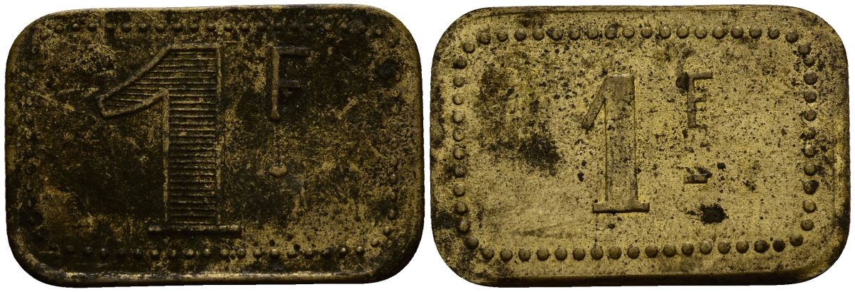 Франция 1 франк ND ресторанный жетон латунь 4166-245