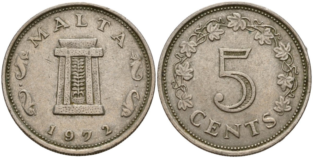 Мальта 5 центов 1972 KM 10 медно-никель 4156-214