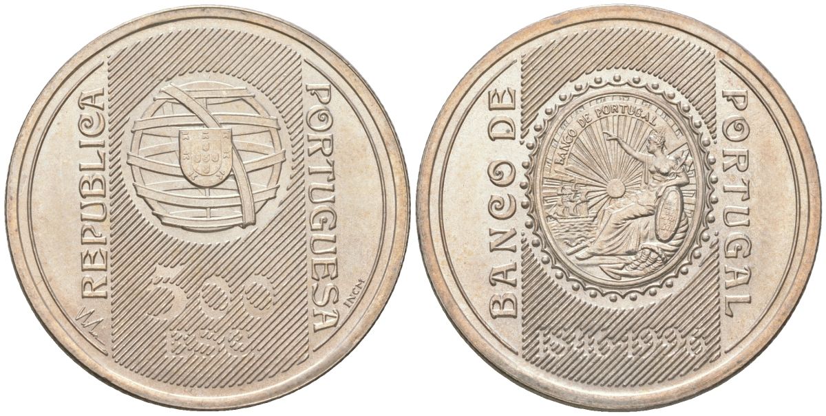 Португалия 500 эскудо 1996 INCM, 150 лет банку Португалии KM 702 серебро  UNC  4587-646