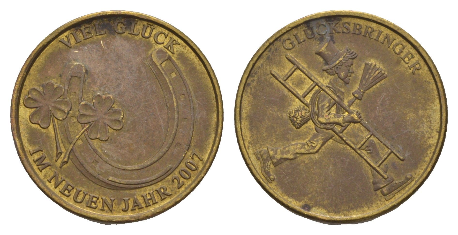 Германия новогодний счастливый жетон 2007 диаметр 23 мм, вес 3 гр латунь 4656-356