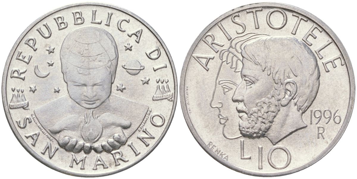 Сан-Марино 10 лир 1996 Аристотель KM 352 алюминий UNC 4148-725