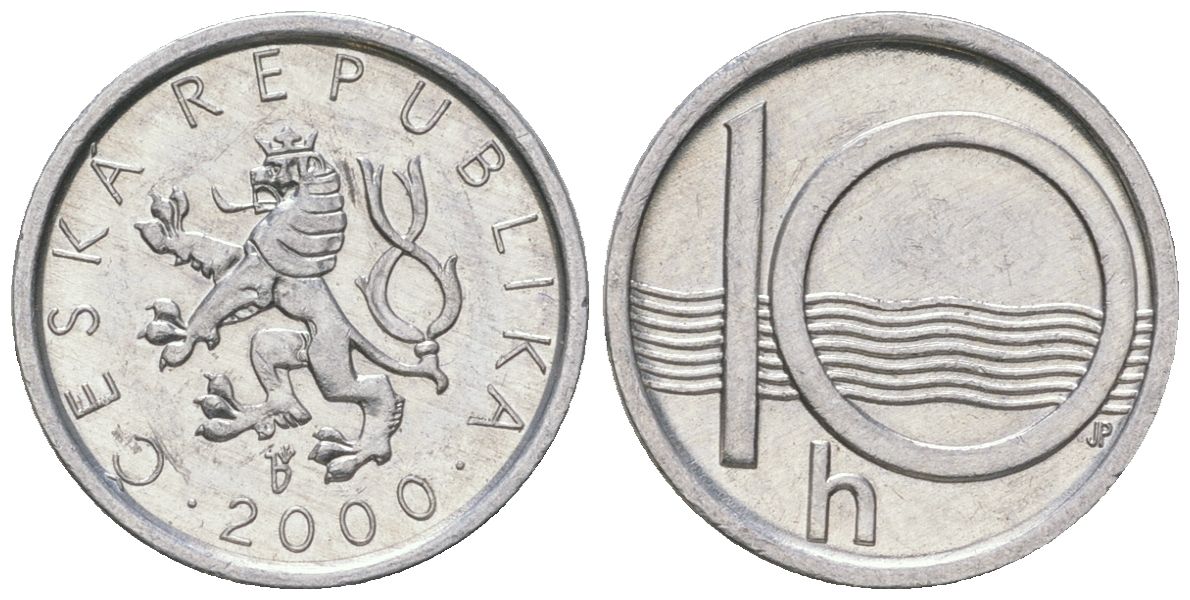 Чехия 10 геллеров 2000 b’ KM 6 алюминий aUNC 4532-759