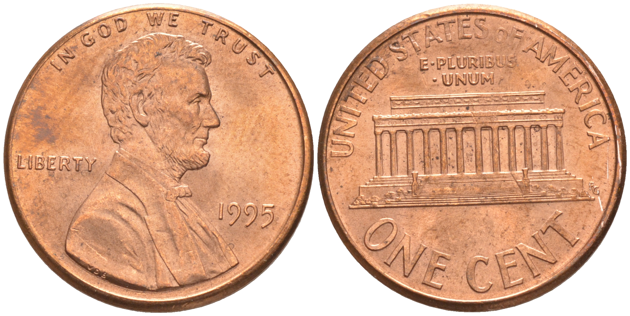 США 1 ЦЕНТ 1995 ЛИНКОЛЬН KM 201b цинк плакированный медью UNC 187-657