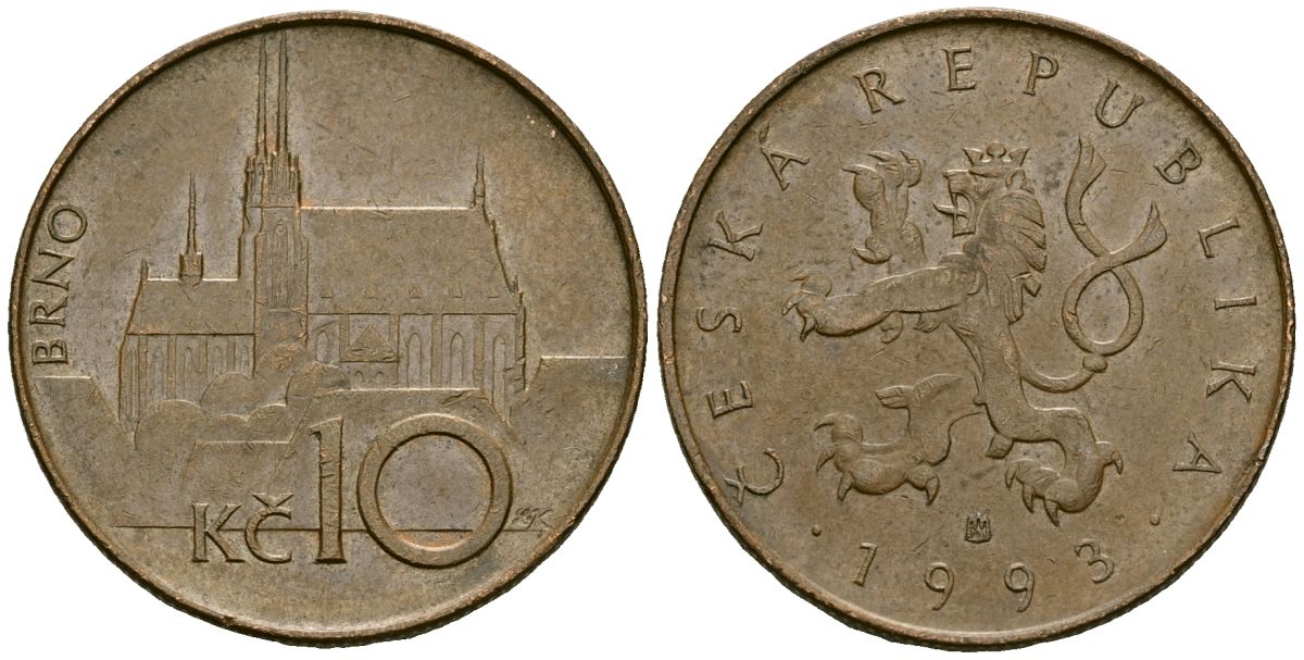Чехия 10 крон 1993 Кафедральный собор города Брно KM 4 сталь плакированная медью 4167-952