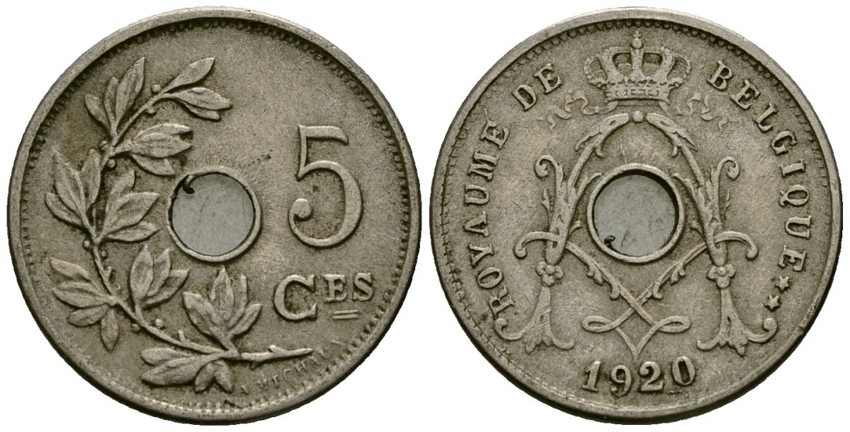 Бельгия 5 сантимов 1920 Belgique KM 66 медно-никель 4173-452