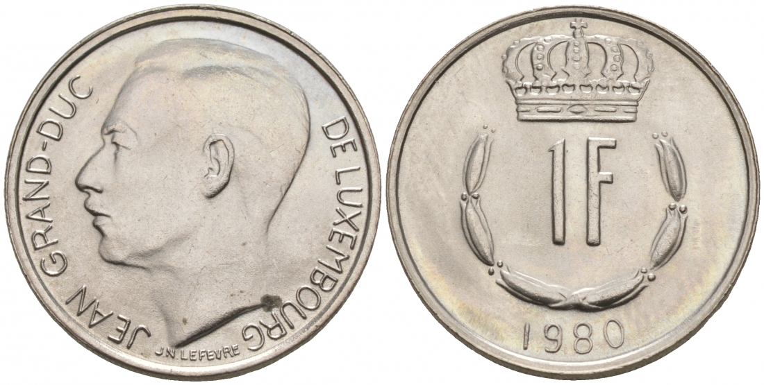 ЛЮКСЕМБУРГ 1 ФРАНК 1980 KM 55 медно-никель UNC 68-613