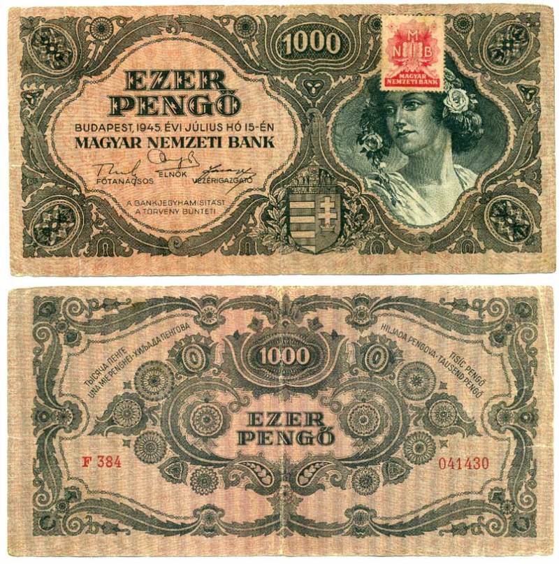 Венгрия 1000 пенго 1945 с красной маркой Pick 118 b(1)  бумага   435-21-2-2
