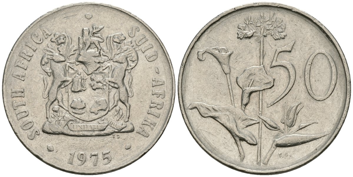 ЮАР 50 центов 1975 Зантедеския Эллиота (калла), герб KM 87 никель 81-526