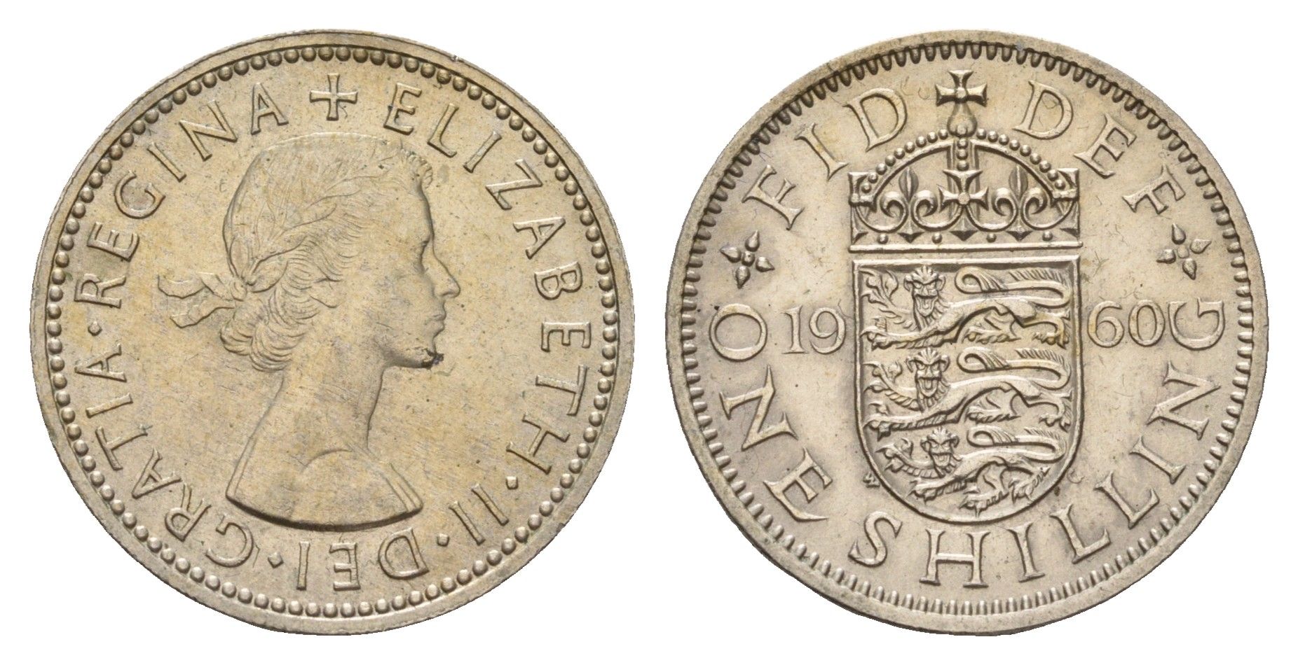 Великобритания 1 шиллинг 1960 Елизавета II (1952-2022), Английский герб KM 904, Spink 4147 медно-никель 4182-1214