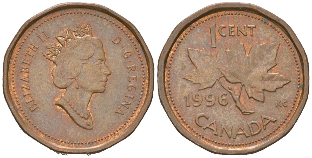 Канада 1 цент 1996 Елизавета II (1952-2022), кленовый лист KM 181 бронза 4383-458