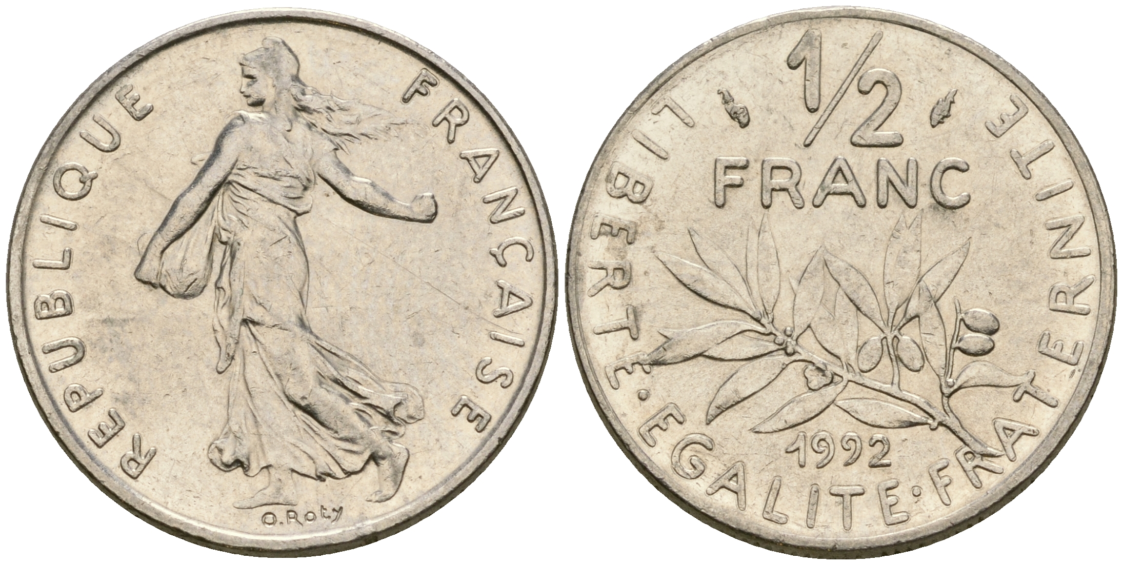 Франция 1/2 франка 1992 сеятель KM 931.1 никель 25-1251