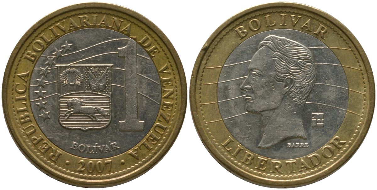 Венесуэла 1 боливар 2007 KM 93, Schon 106 биметалл 4529-151