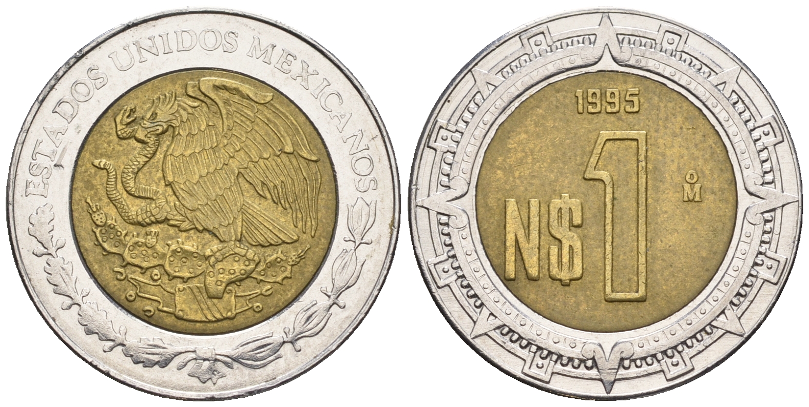 Мексика 1 песо 1995 KM 550 биметалл 87-723