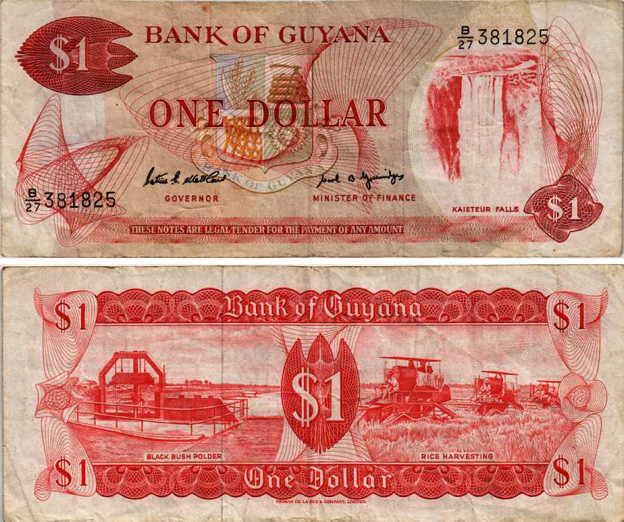 Гайана 1 доллар ND (1966-1992) Patrick Matthews, Carl Greenidge Pick 21 f бумага 6281-51-2-1