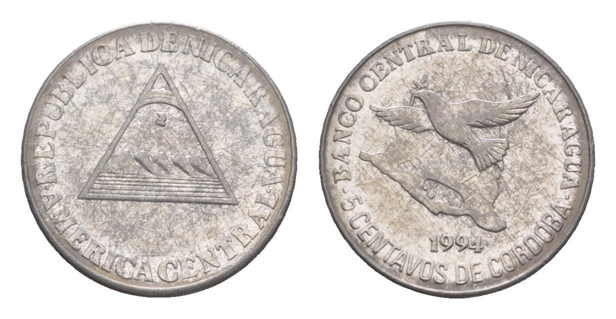 Никарагуа 5 сентаво 1994 KM 80 хромированная сталь UNC 4640-966