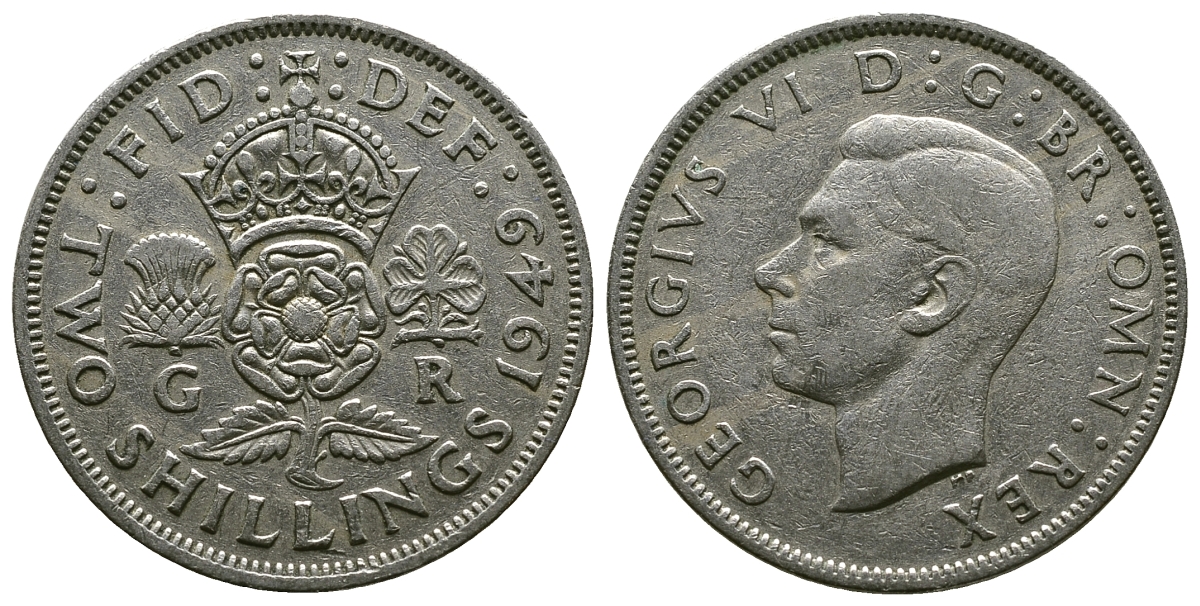Великобритания 2 шиллинга (флорин) 1949 Георг VI (1936-1952) KM 878, Spink 4107 медно-никель 4381-1224