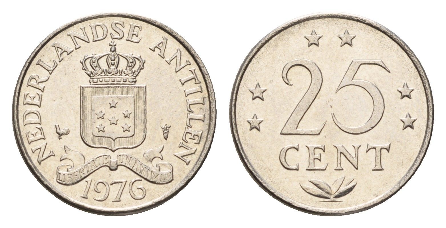 Нидерландские Антильские острова (Нидерландские Антилы) 25 центов 1976 Юлиана (1948-1980) KM 11 никель 4532-253