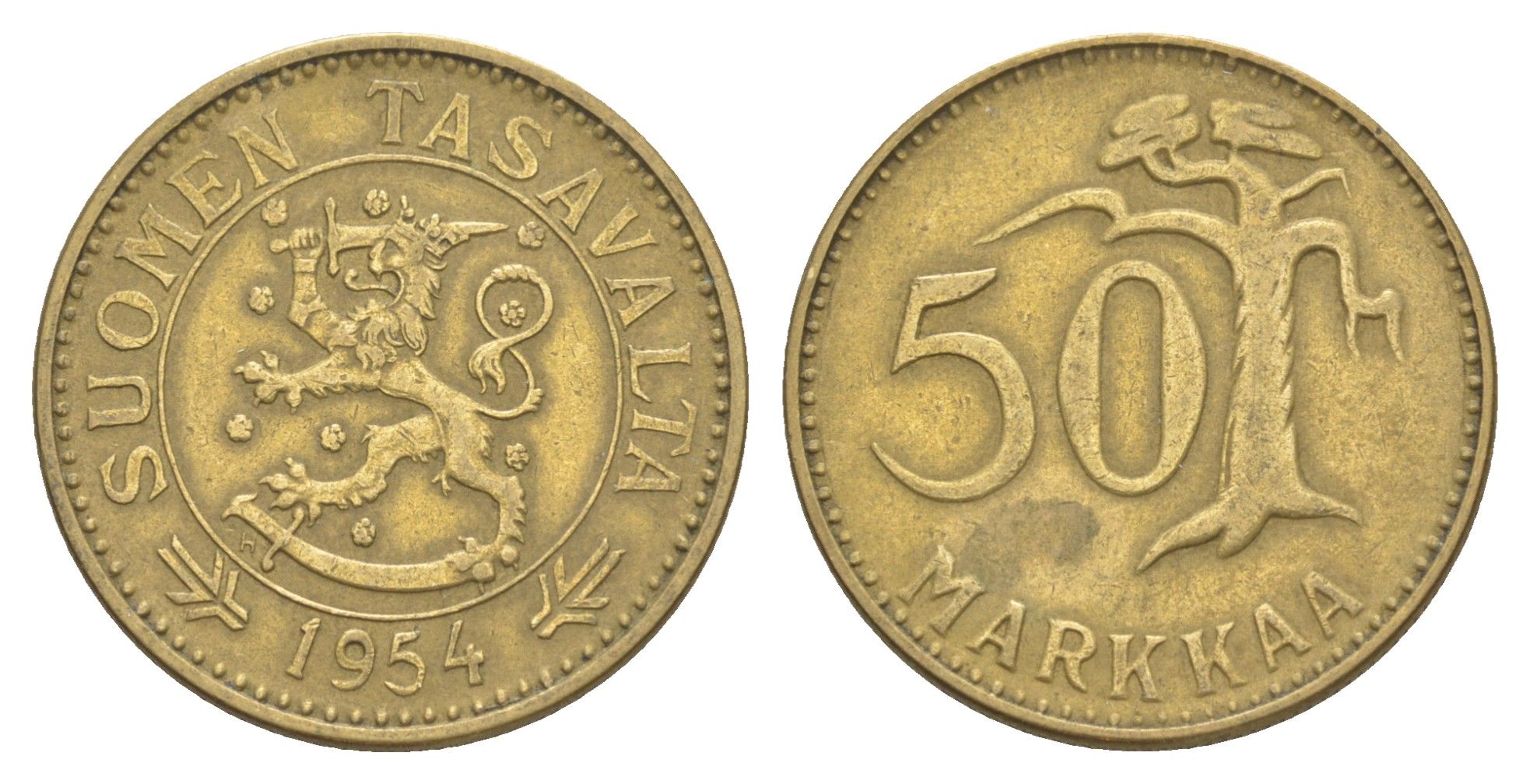 Финляндия 50 марок 1954 KM 40 алюминиевая бронза 4648-646