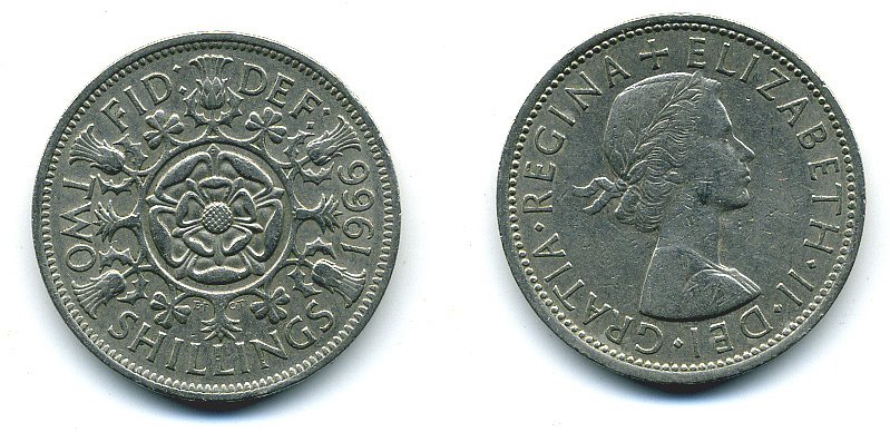 Великобритания 2 шиллинга (флорин) 1966 Елизавета II (1952-2022) KM 906, Spink 4146 медно-никель 4110-1536