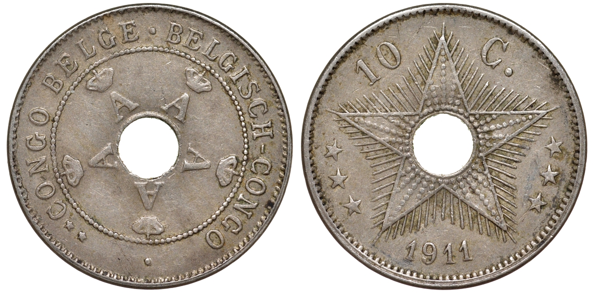 Бельгийское Конго 10 сантимов 1911 Альберт I (1909-1934) KM 18 медно-никель 4163-1112