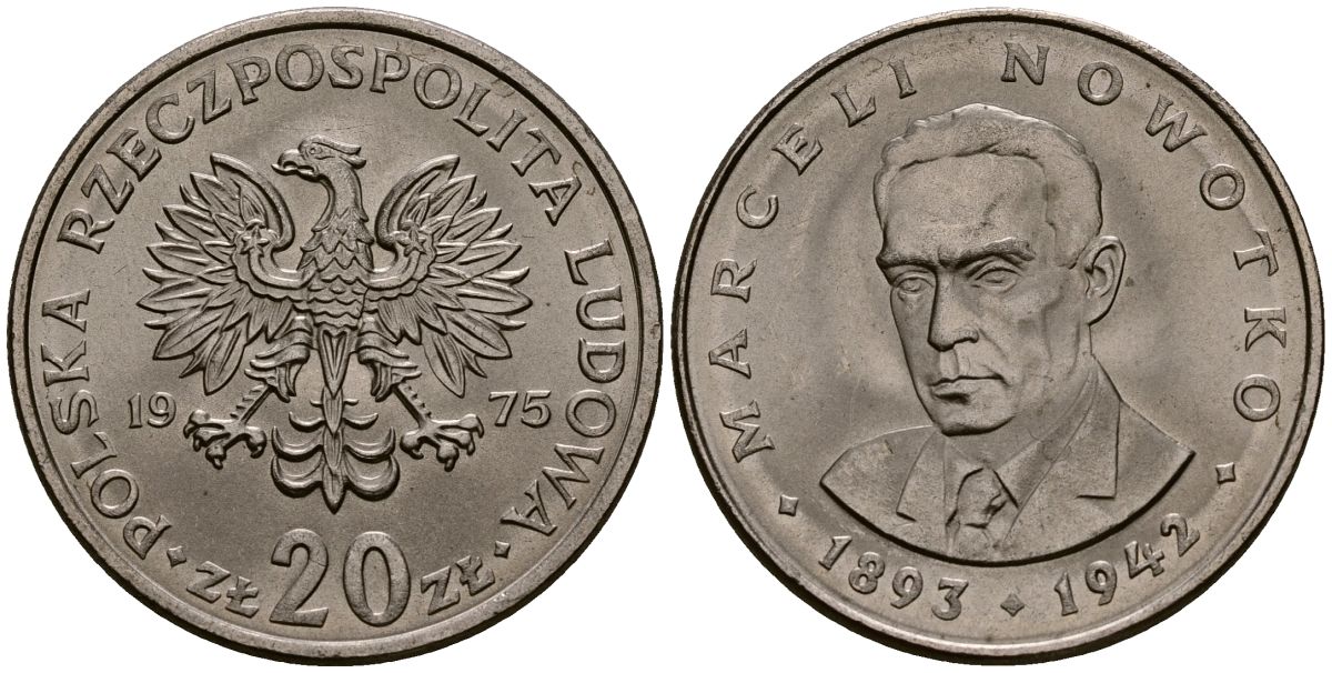 Польша 20 злотых 1975 Марцелий Новотко, монетный двор Кремница KM 69, Parchimowicz 246b медно-никель 4168-816