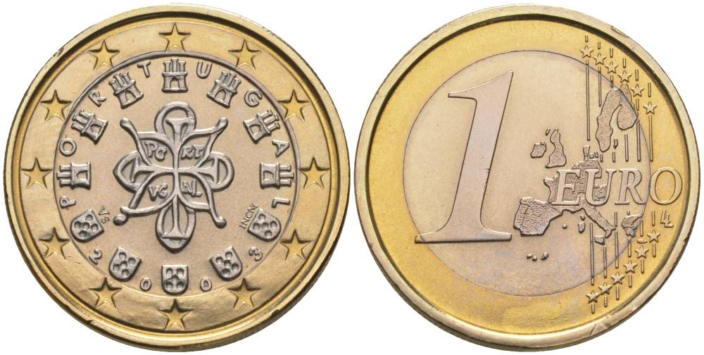 ПОРТУГАЛИЯ 1 ЕВРО 2003 INCM KM 746 биметалл UNC 68-814