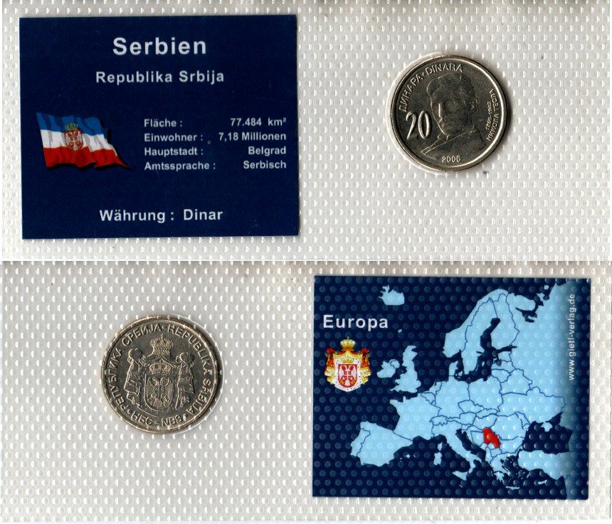 Сербия 20 динаров 2006 150 лет со дня рождения Николы Теслы, в красочной упаковке с информацией о стране KM 42 медь цинк никель UNC 5-4-1-41